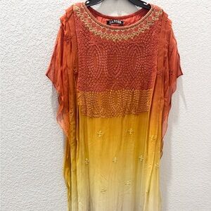 Stylish Orange and Yellow Embroidered long shirt for Eid/ Party